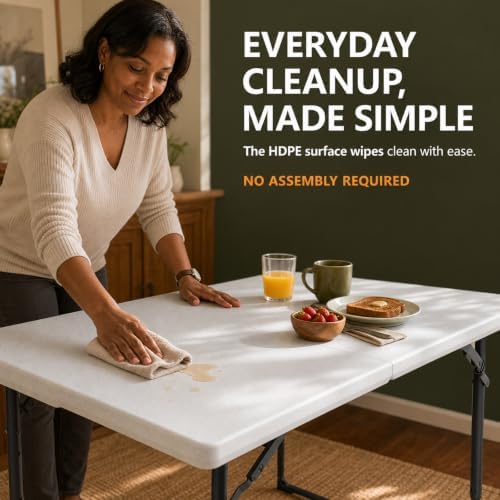 4FT Folding Table 3 Levels Adjustable Height, Heavy Duty Fold-in-Half Portable Table, 400 lbs Capacity Foldable Table for Party Dining Camping Events Picnic Outdoor Indoor Use, 2 Pack