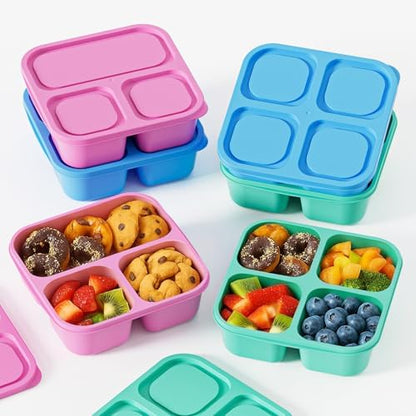 Canfanni 6 Pcs Snack Box Container Set, Reusable 3&4 Compartment Meal Prep Snack Containers for Adults Kids Toddler, BPA-Free Divided Lunchable Container for School, Work and Travel (Multicolor)