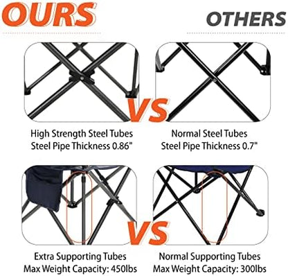 ALPHA CAMP Oversized Folding Camping Chair, Heavy Duty Portable Lawn Chairs with Cooler Bag, Side Pocket & Cup Holder, Folding Chairs for Outside Support 450 LBS