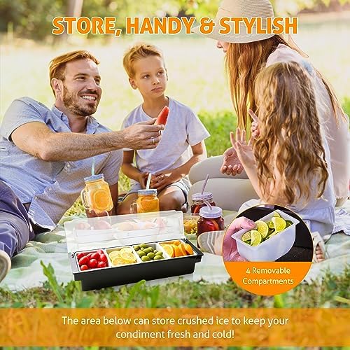 WICHEMI Ice Chilled Condiment Caddy with 4 Removable Trays and Lids