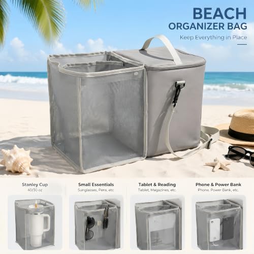 2-in-1 Cooler Organizer Insert Compatible with X Large Bogg Bag Cooler, Leakproof Insulated Cooler with Mesh Divider, Dry Wet Separate Beach Tote Accessory for Pool, Camping & Travel