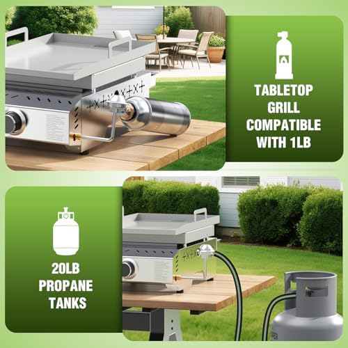 COWSAR Portable Gas Grill 8000 BTU 304 Stainless Steel Propane BBQ Griddle