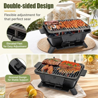 Giantex Portable Hibachi Grill Outdoor, Small Cast Iron BBQ Charcoal Grill