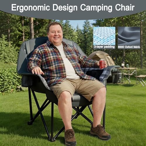 Youtanic Oversized Large Padded Camping Chair, 400 lbs Foldable Lawn Chair