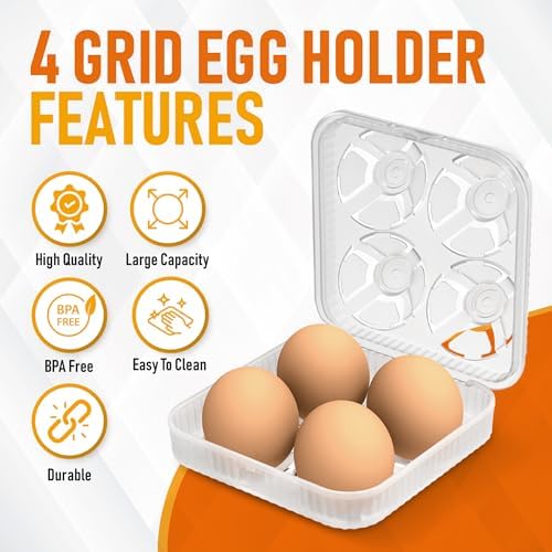 ZPU Egg Holder Camping, 2Pcs 4 Grid Egg Container, Plastic Egg Carrier for Camping Picnic Travel Outdoor Refrigerator Kitchen, Protective Egg Storage Case, Grey Orange