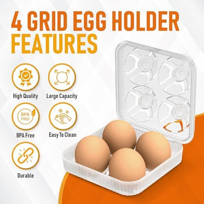 ZPU Egg Holder Camping, 2Pcs 4 Grid Egg Container, Plastic Egg Carrier for Camping Picnic Travel Outdoor Refrigerator Kitchen, Protective Egg Storage Case, Grey Orange