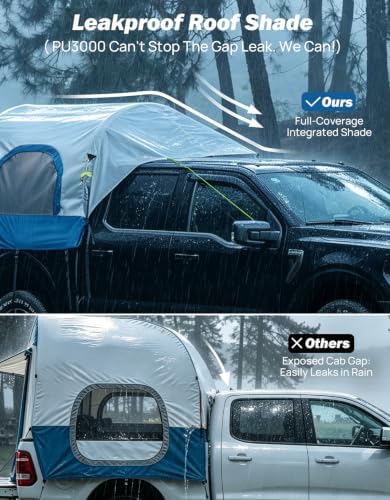 JOYTUTUS Inflatable Truck Bed Tent 5.5-6.5FT with Awning, Includes Air Pump for Quick 30S Setup, Dual-use Pickup or Camping Tent for 2 Person, Truck Tent with Waterproof Roof Shade and 3 Windows