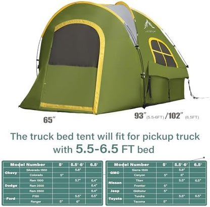 GoHimal Pickup Truck Bed Tent, 6.5FT Truck Tent for Camping(Green