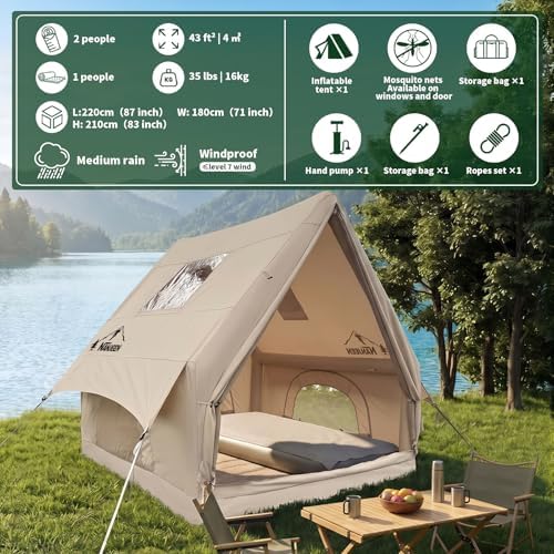 NANJEEN® Large Luxury Inflatable Camping Tent,Wind & Rain Resistant,12㎡ Interior,2-10 Person Shelter,8 Minutes Fast Setup with Hand Pump,All-Season Ready,Dual Doors,Mosquito-Proof Mesh Windows