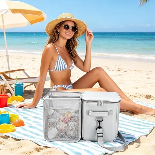 2-in-1 Cooler Organizer Insert for X Large Bogg Bag Accessories, Portable Leak-Proof Ice Chest, Lightweight Mesh Divider Inserts Pouch with 4 Fastener for XL Bog Beach Rubber Tote