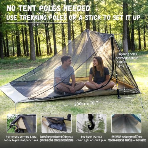 Portable Trekking Pole Tent for Camping,2 Person Backpacking Shelter