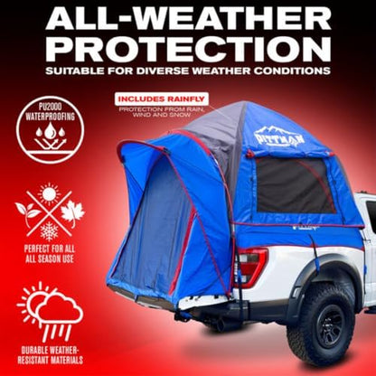 Pittman - Truck Bed Tent with EZ-UP Design - Pickup Truck Tent for Camping - Includes Rain Fly, Extra Wide Entry, Oversize Air Mesh & Porch Cover - Premium Pickup Bed Camper