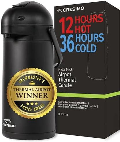 Airpot Coffee Carafe Dispenser with Pump Black 12 Hours Hot Water Retention