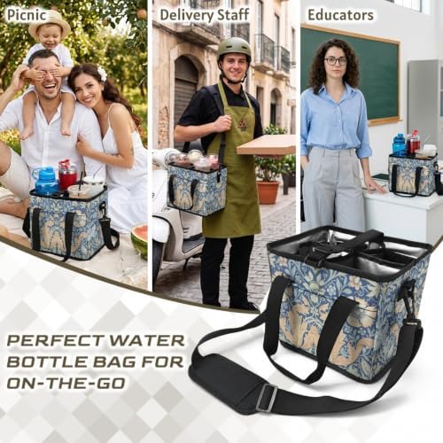 Reusable 4 Cup Insulated Drink Carrier with Handle, Vintage Print
