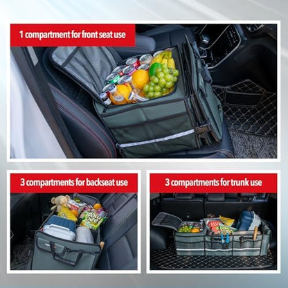 Farasla Waterproof Trunk Organizer with Insulated Leakproof Cooler Bag, Foldable Cover, Adjustable Securing Straps (4-in-1 w/Cooler, Gray)