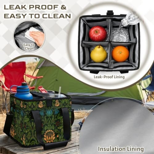 Insulated Collapsible Cooler Bag, William Morris Style Print