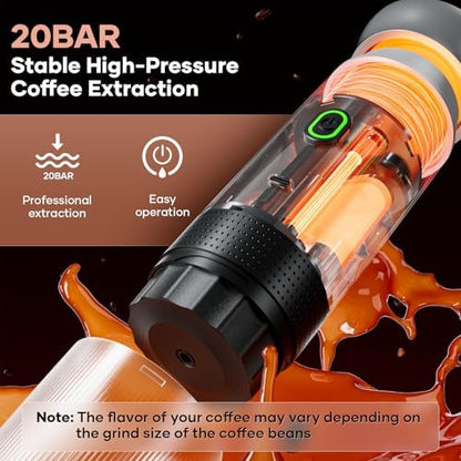 KEJECTOR Portable Coffee Maker Espresso Machine for Travel Nano Car Coffee Maker Compatible with Ground Coffee & NS Capsule for RV, Hiking Camping Office, Travel Espresso Maker Electric Coffee Machine