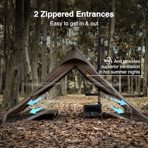 OneTigris APEX Trail Teepee Tent, Waterproof Windproof Hot Tent with Stove Jack, 2 Person Tent for Camping, Hiking, Bushcraft, Bikepacking, Travel