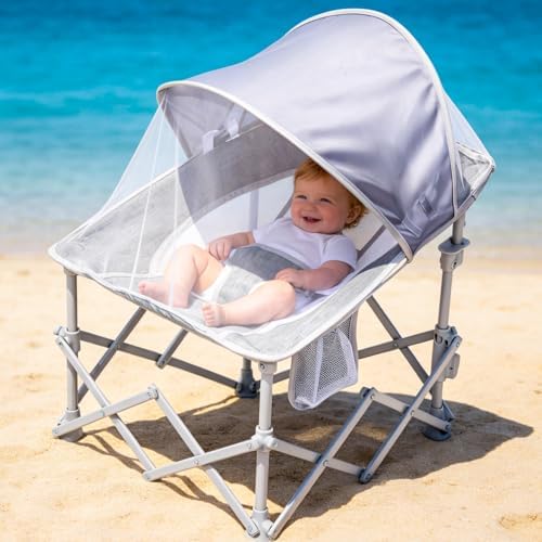 Foldable Baby Beach Chair with Canopy and Mosquito Net for Outdoor