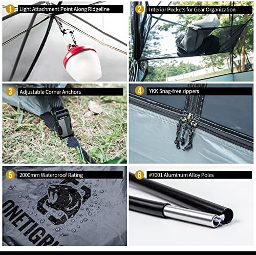 OneTigris COSMITTO 2 Person Backpacking Tent Shelter- Free Standing Lightweight Waterproof 3 Season Camping Tent for Outdoor Hiking Mountaineering