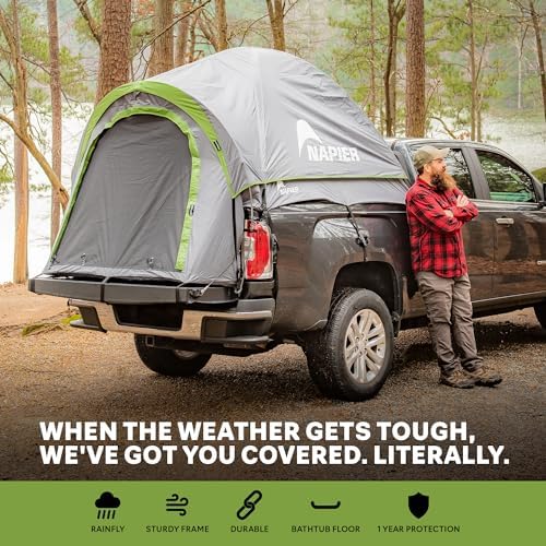 Napier Backroadz Truck Tent | Pickup Truck Bed Camping Tent | Rainfly for Water Protection | Sturdy and Spacious 2-Person Truck Tent | Easy 10-Minute Setup | Gray/Green