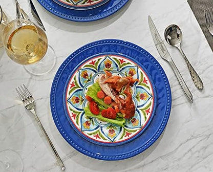 Retro Style Melamine Dinnerware Sets, 12Pcs Durable Plates and Bowls for 4