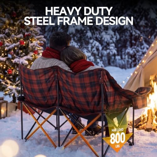 Huskfirm Padded Double Camping Chair, Camping Couch, Black & Red Plaid