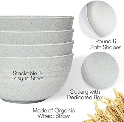 Wheat Straw Dinnerware Sets | Unbreakable Dinnerware Sets | Dishwasher Microwave Safe Dinnerware | Eco Friendly Non Breakable Dinnerware Sets | RV Outdoor Camping (Grey, Service for 4 (28 pcs))