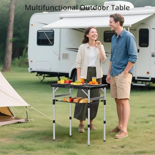 Anbte 2 ft Small Folding Table, 3 Adjustable Height for Camping, 23" X 16"