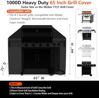 [Upgraded 1000D Heavy Duty Fabric] 65 inch Grill Cover for Outdoor Grill