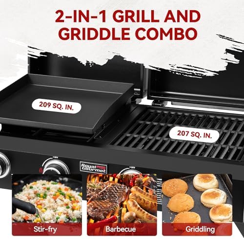 Royal Gourmet 4 Burner Propane Gas Grill and Griddle Combo with Hood
