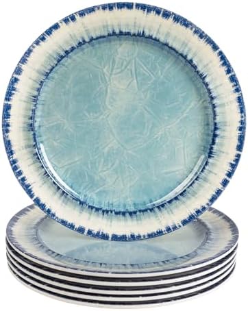 AELS Melamine Salad Plates Set of 6, 11 inch Serving Dishes for Indoor and Outdoor Use, Dishwasher Safe, Lightweight Unbreakable, BPA Free, Light Blue
