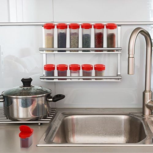 SIGNORA WARE Spice Jars with Lids -8 and 4 oz Refillable Empty Airtight Spice/Seasoning Containers Set -2 way Pour/Sift Shaker Lids Clear Plastic Spice/Seasoning Organizer Kitchen/Travel 8 pk.Red