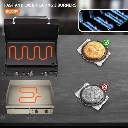 SKOK 3 Burners Outdoor Tabletop Gas Griddle with Hood, Flat Top Grill
