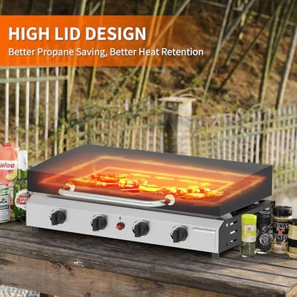 SKOK 4 Burners Outdoor Tabletop Gas Griddle with Hood, Flat Top Grill