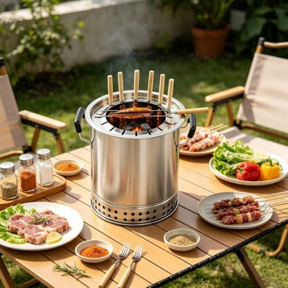 Outdoor Stainless Charcoal Grill Barrel with 16 Skewers