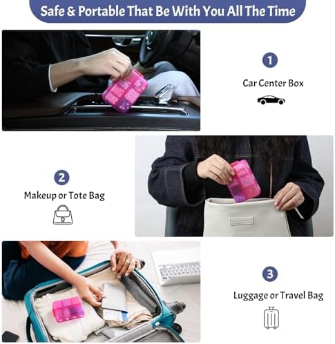 Foldable Portable 7 Day Pill Organizer 2 Times a Day, AM PM Weekly Pill Box