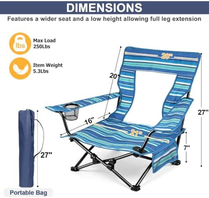 Joyfair Beach Camping Chair (2 Pack), Folding Chair for Adults (Striped)