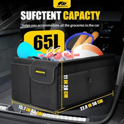 MIKKUPPA Trunk Organizer with Lid - 65L Car Organizer with Cooler, Black