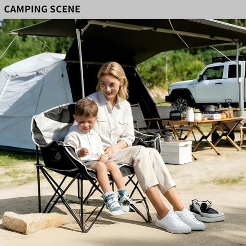 Double Camping Chairs, Heavy Duty Outdoor Camping Chair 2 Person Folding Loveseat Chair with Cup Holders for Outdoor Camping Sports Fishing for Adults