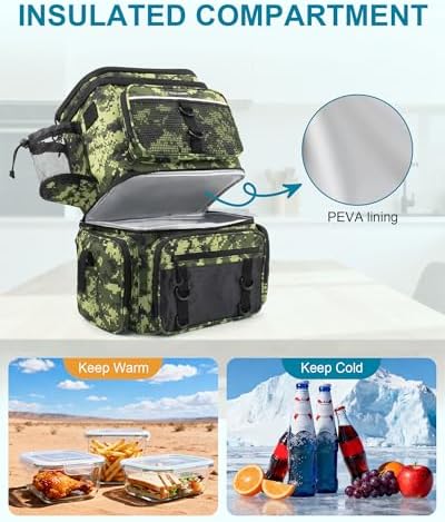 HXLGMD Fishing Backpack with Rod Holders, Double Layer Large Water-resistant Tackle Bag Store Gear with Cooler, Green