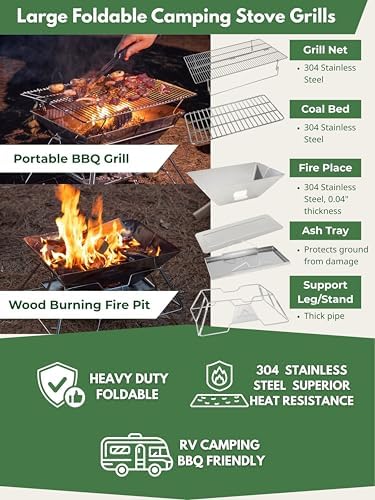 CAMPINGMOON Portable Fire Pit Grill Large 20 Inch Stainless Steel MT-3