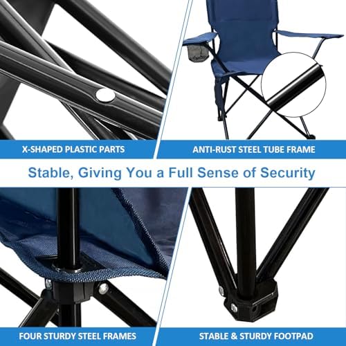 Camping Chair 2 Pack Portable Folding Chair, Supports 300lbs, Lightweight Stable Outdoor Chair for Camping Hiking Fishing Beach Travel Picnic, Compact Collapsible Camping Seat, Midnight Blue