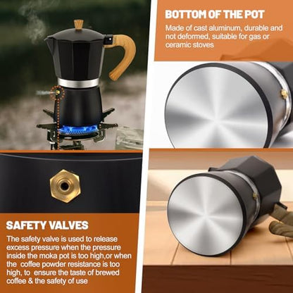 9 Cup Aluminum Espresso Stovetop Moka Pot Express Coffee Maker Percolator Italian Classic Mocha Coffee Machine for Italian and Cuban Cafe Brewing for Home & Camping 450ml 15oz