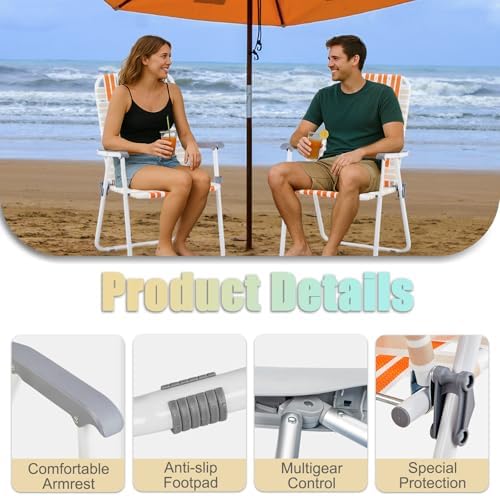 Outvita Webbed Lawn Chairs Set of 2, Easy Open & Lightweight Orange