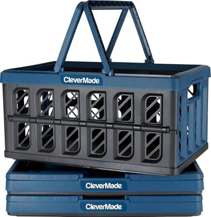 CleverMade Eco Collapsible Shopping Basket with Handles, 24L Ocean, 3 Pack