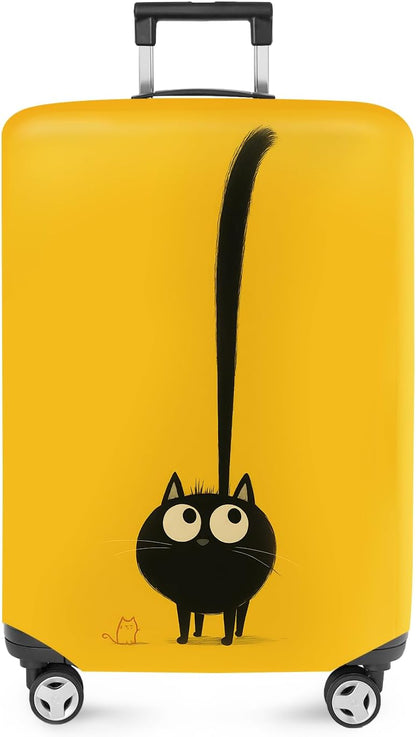 ANNA QUEEN Cute Black Cat Luggage Cover, Whimsical Cat Design with Long Tail, Stretchable, Washable Travel Protector for 28-30 Inch Luggage