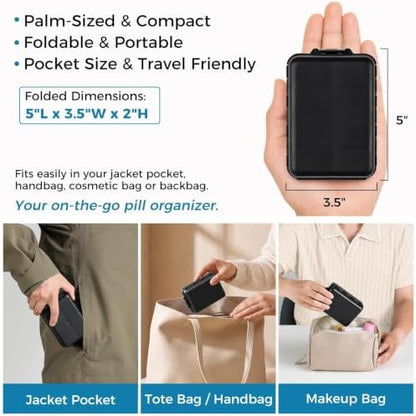 Foldable Portable 7 Day Pill Organizer 2 Times a Day, AM PM Weekly Pill Box
