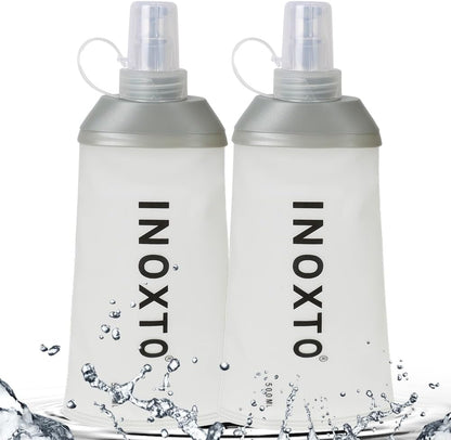 INOXTO Soft Flask,Collapsible Soft Water Bottles for Hydration Vests and Running Packs, Soft Flask Running Bottles for Hiking Cycling(250/500 ml) (2 PCS BIG)