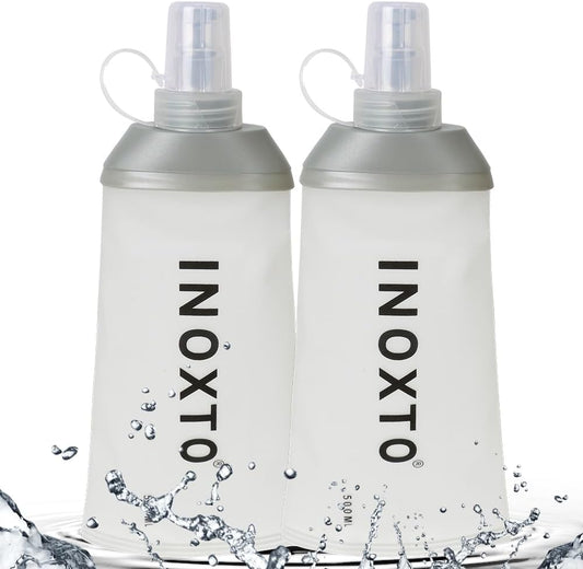 INOXTO Soft Flask,Collapsible Soft Water Bottles for Hydration Vests and Running Packs, Soft Flask Running Bottles for Hiking Cycling(250/500 ml) (2 PCS BIG)